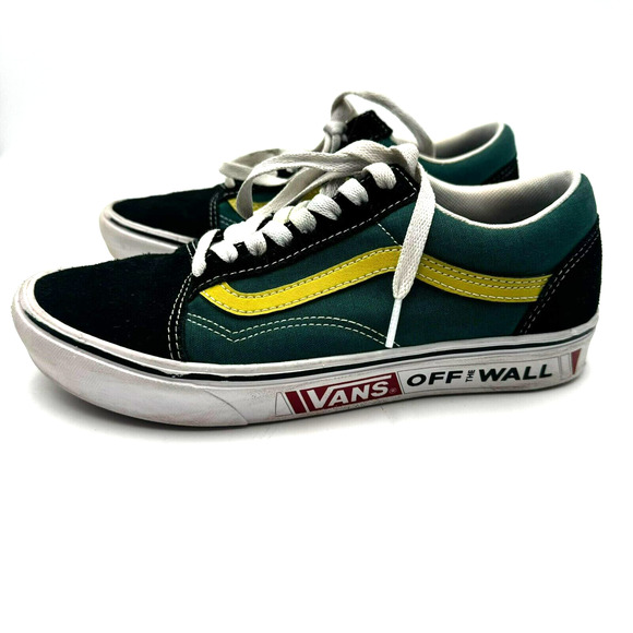 VANS Women's 8 ComfyCush Old Skool Low Future Standard Green Yellow Canvas Shoes - Picture 2 of 6